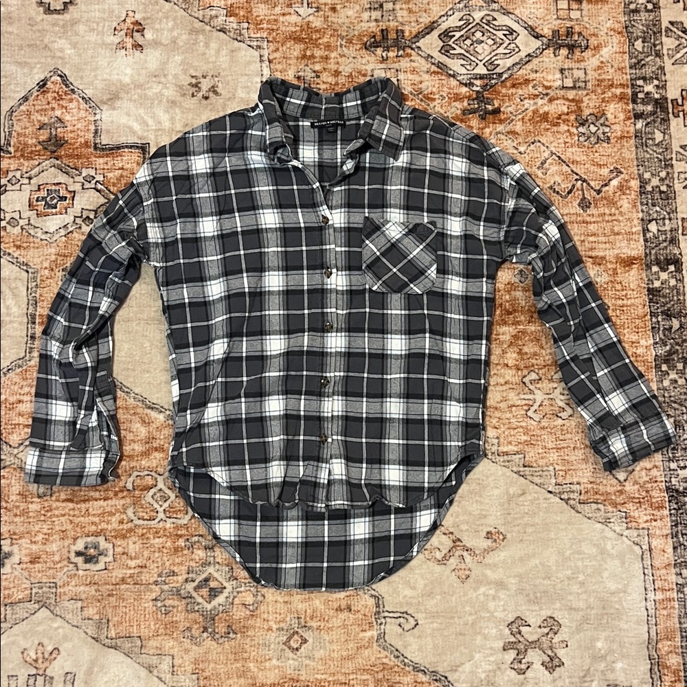 Brandy Melville Charcoal and White Plaid Shirt
